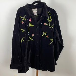Embroidery and bling on black shirt jacket